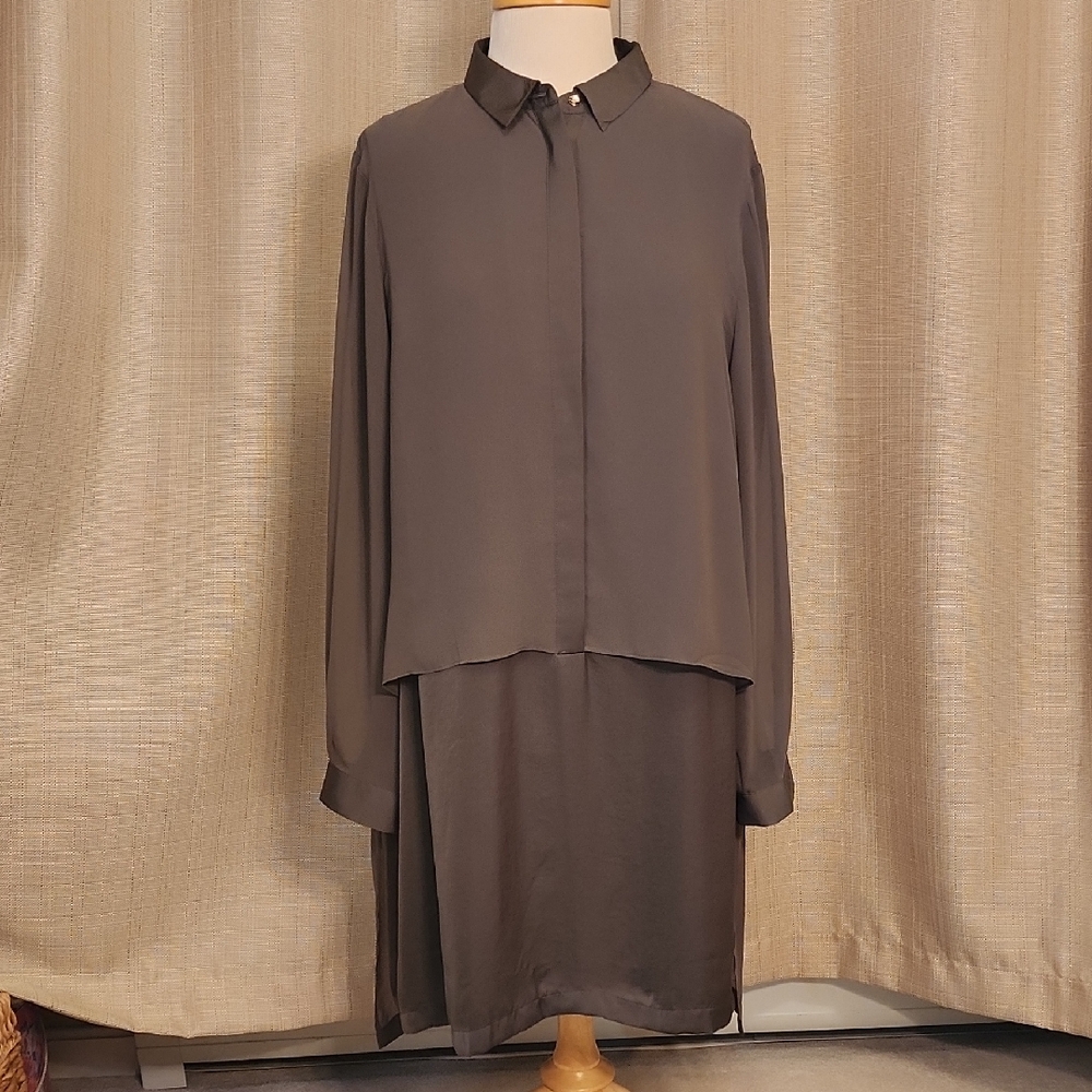 Apt. 9 Elegant Olive Green Dress With Sheer Overlay